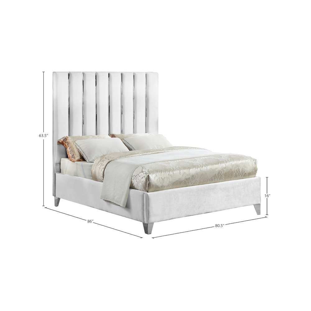 Enzo White Velvet King Bed. Picture 5