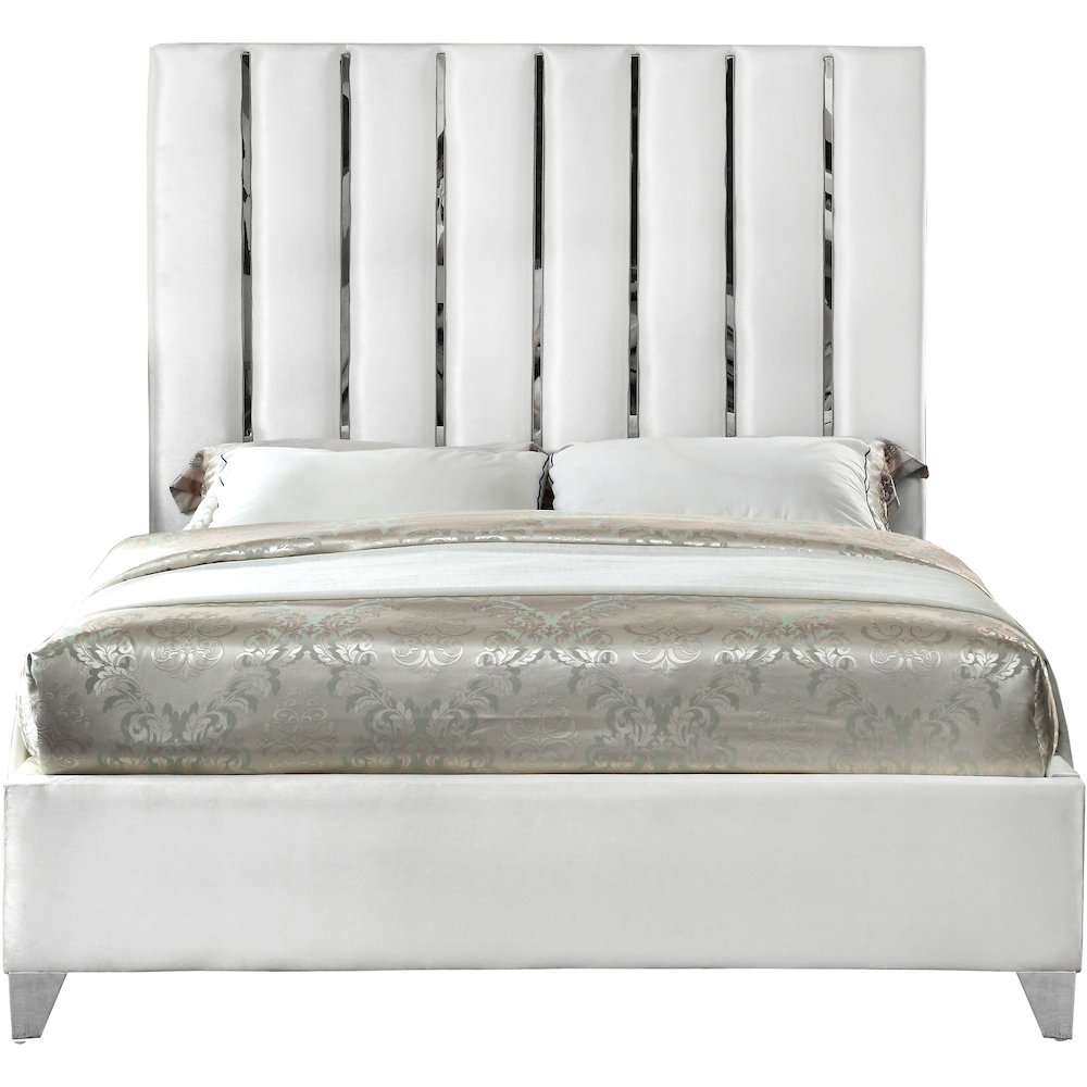 Enzo White Velvet King Bed. Picture 2