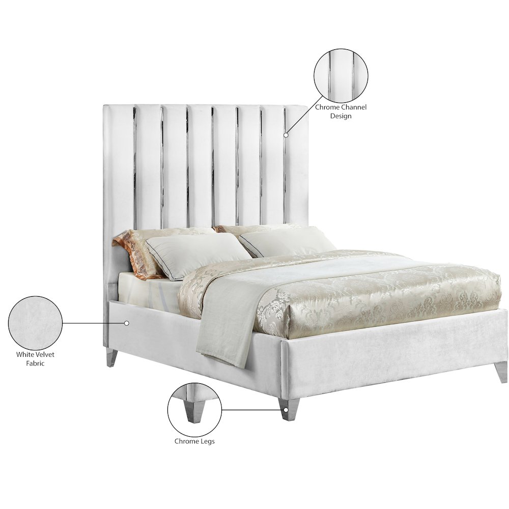 Enzo White Velvet Queen Bed. Picture 6