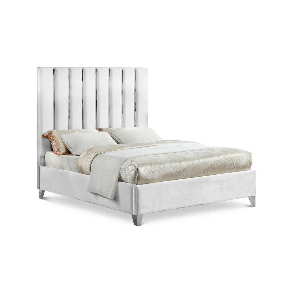 Enzo White Velvet Queen Bed. Picture 1