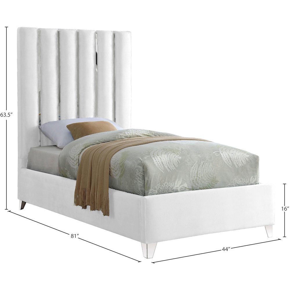 Enzo White Velvet Twin Bed. Picture 2