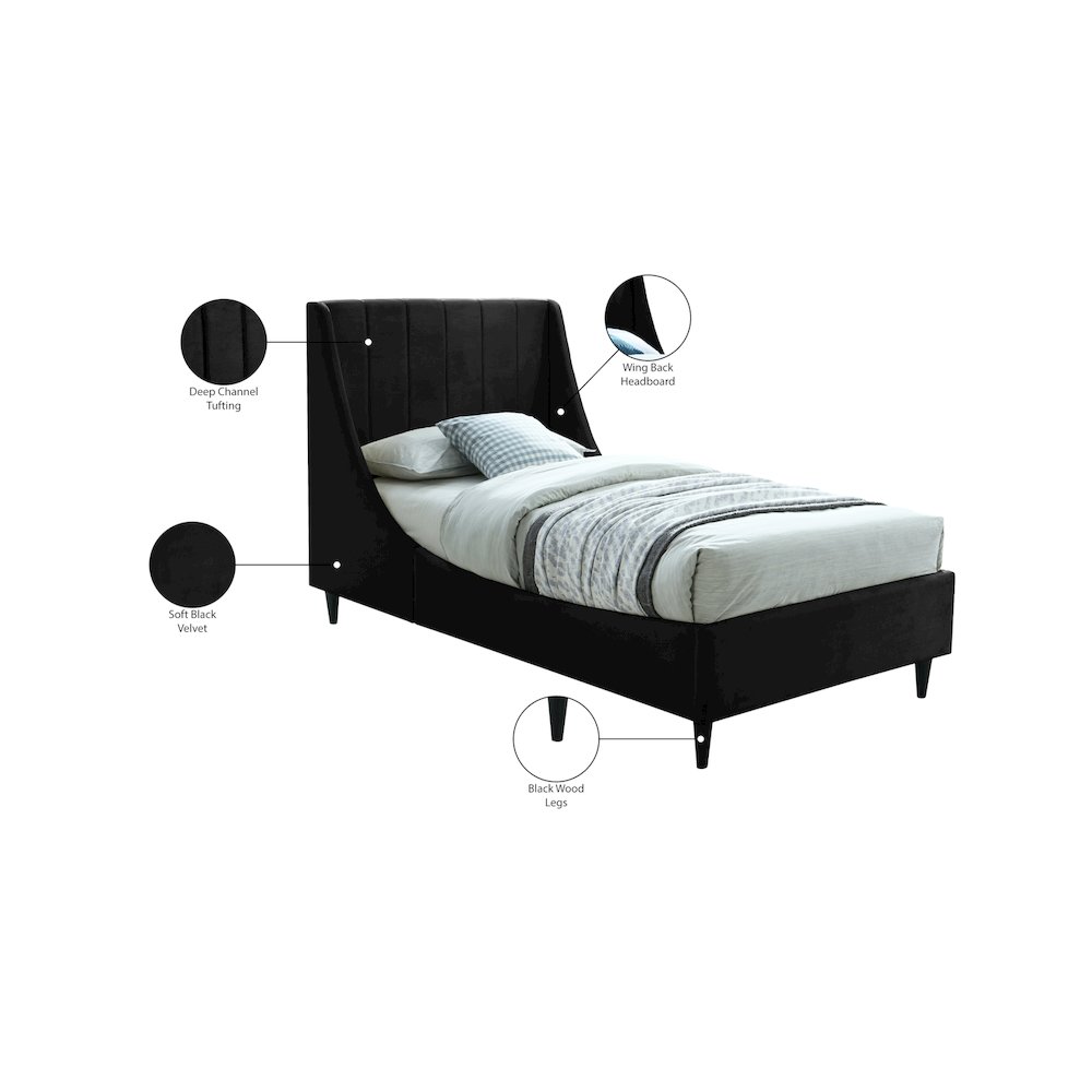Eva Black Velvet Twin Bed. Picture 8