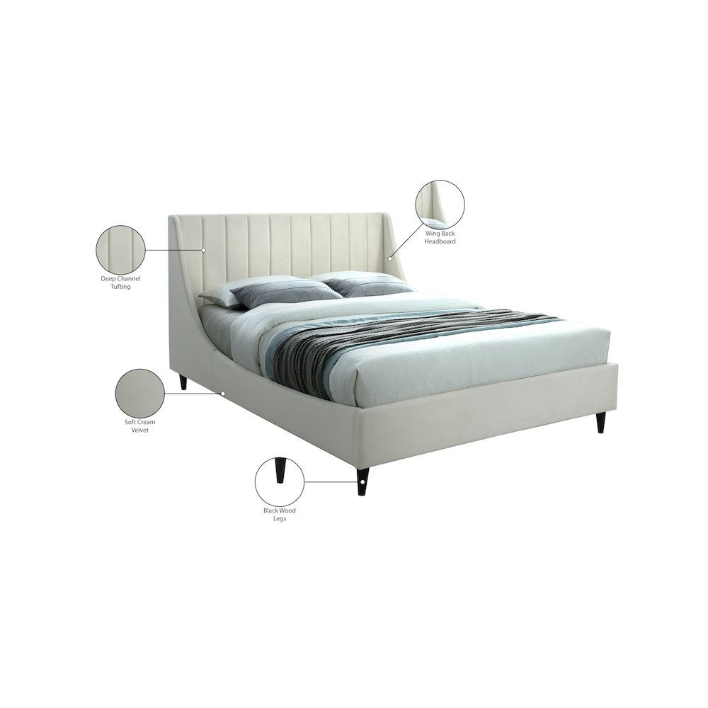 Eva Cream Velvet Full Bed. Picture 8
