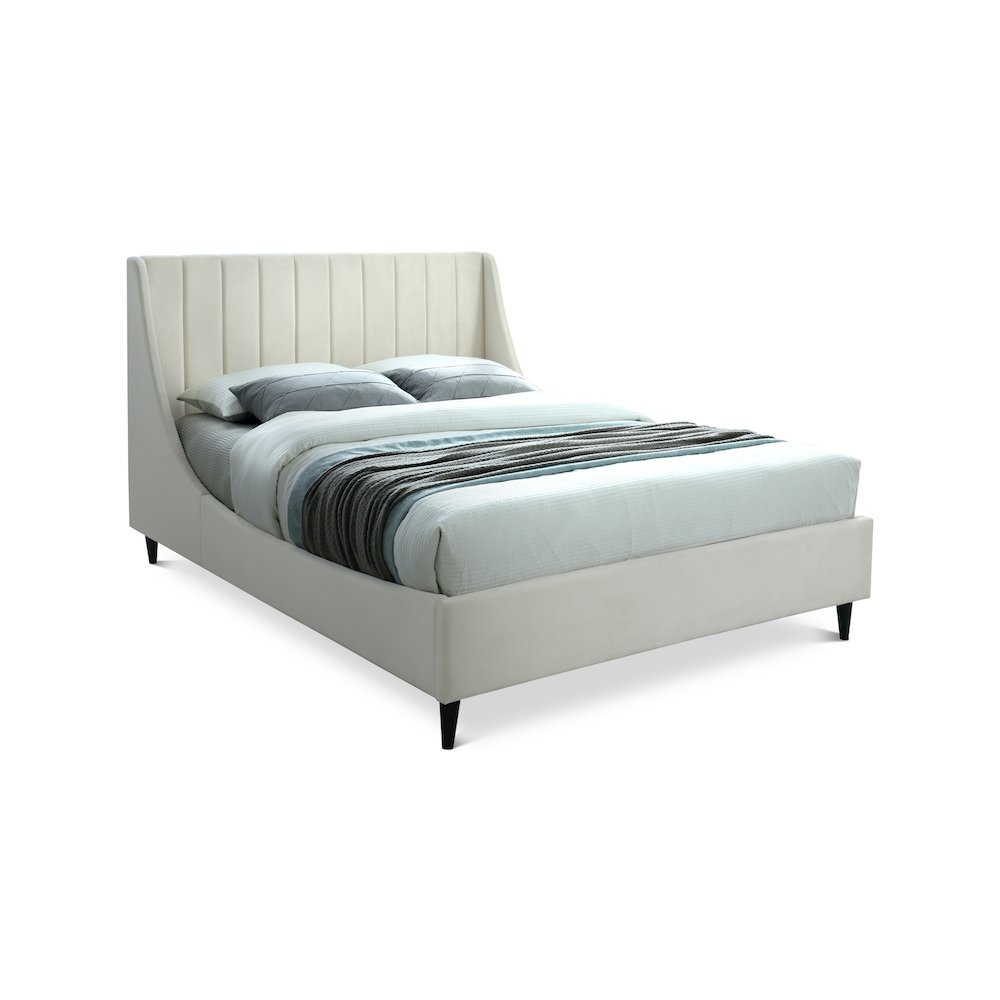 Eva Cream Velvet Full Bed. Picture 1