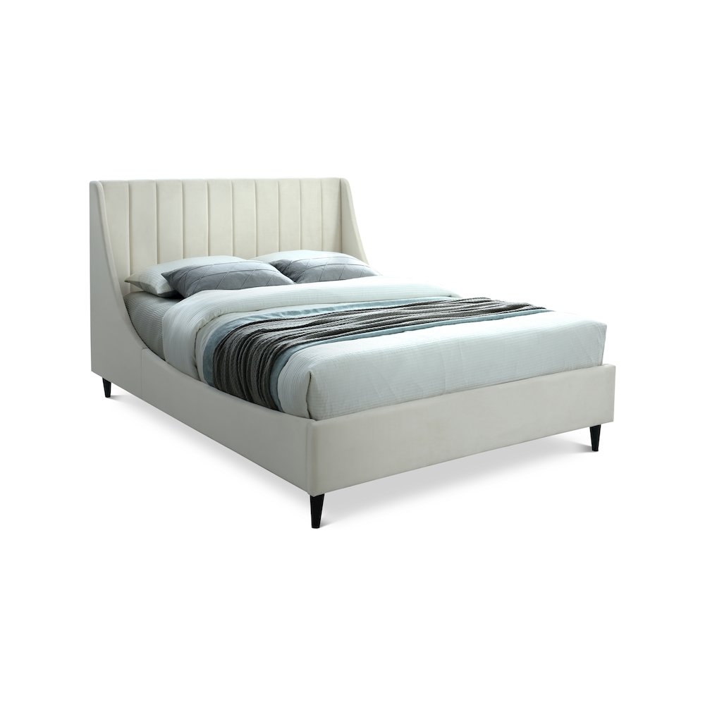 Eva Cream Velvet King Bed. Picture 1