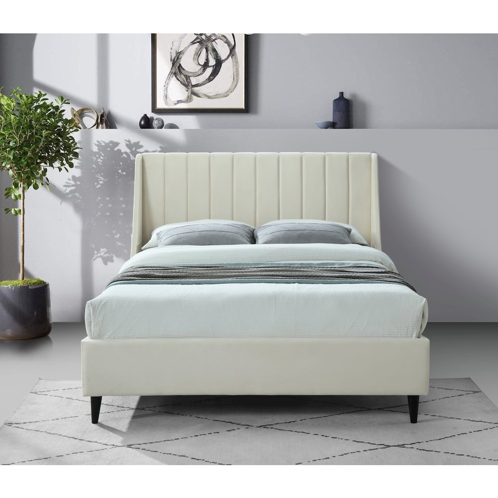 Eva Cream Velvet King Bed. Picture 3