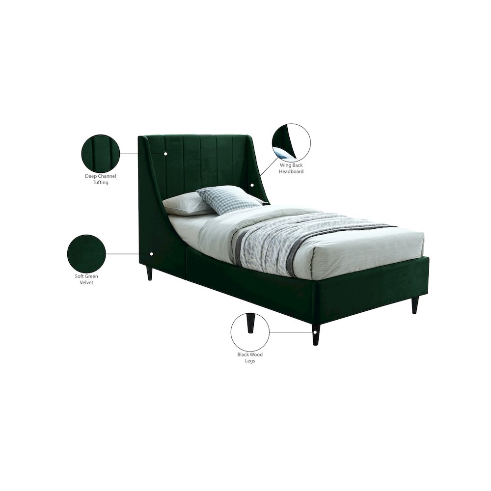 Eva Green Velvet Twin Bed. Picture 8