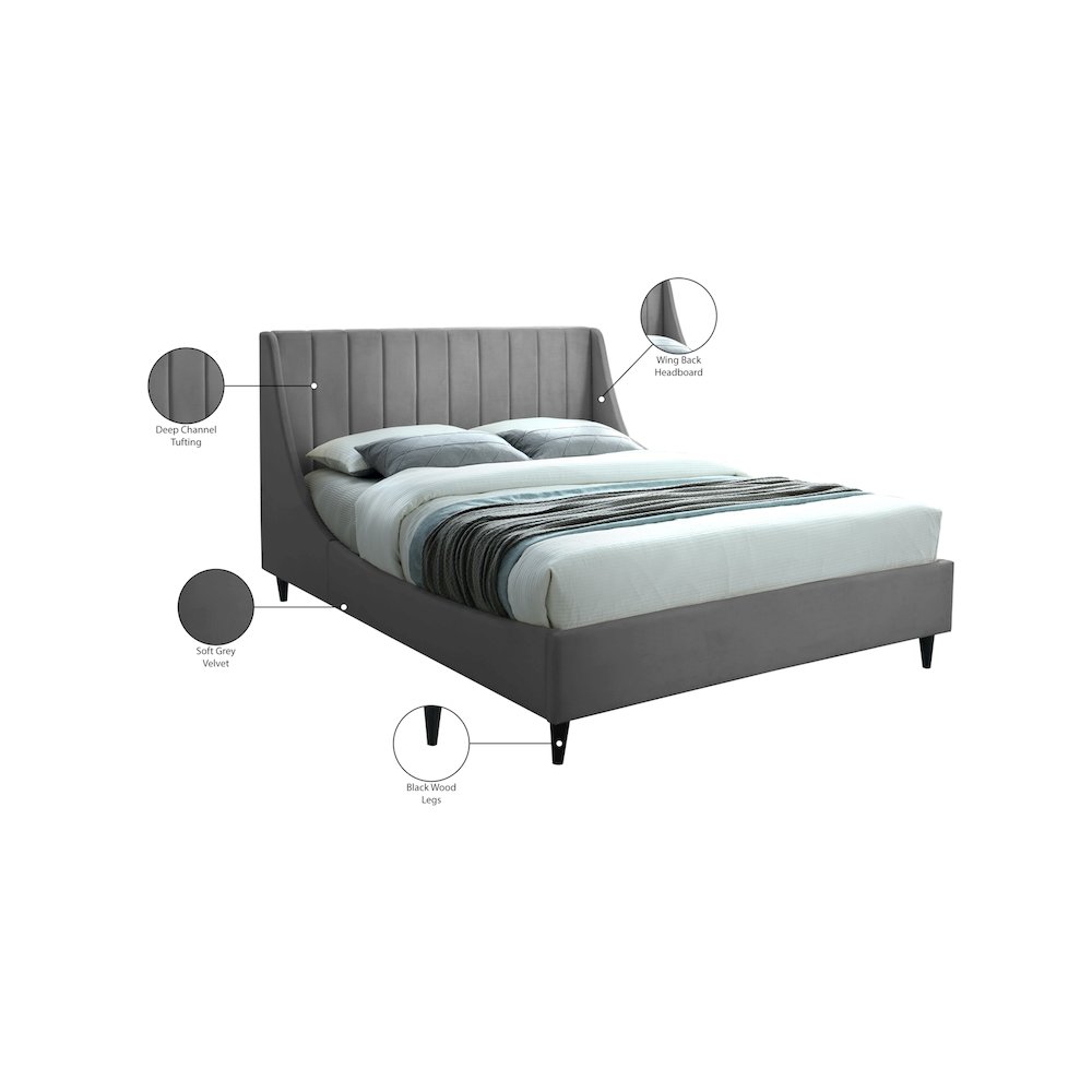 Eva Grey Velvet Queen Bed. Picture 8