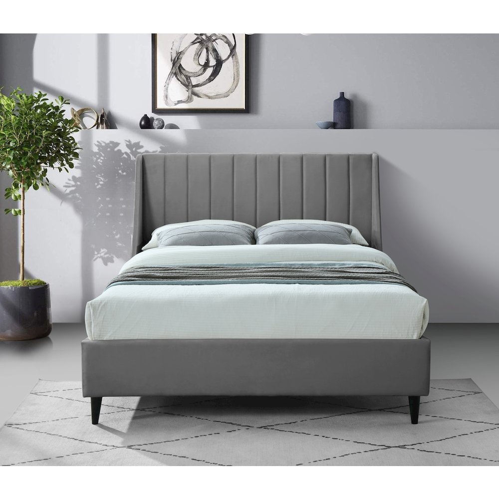 Eva Grey Velvet Queen Bed. Picture 3