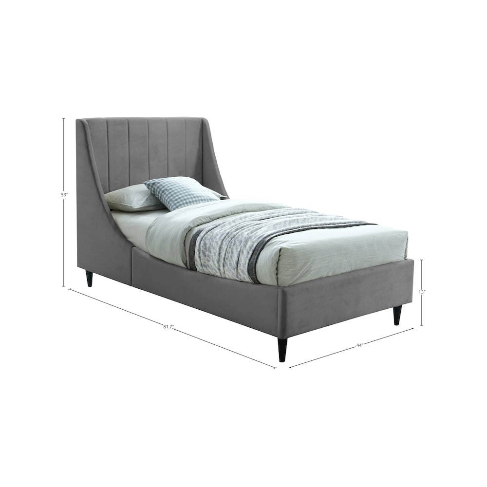 Eva Grey Velvet Twin Bed. Picture 7