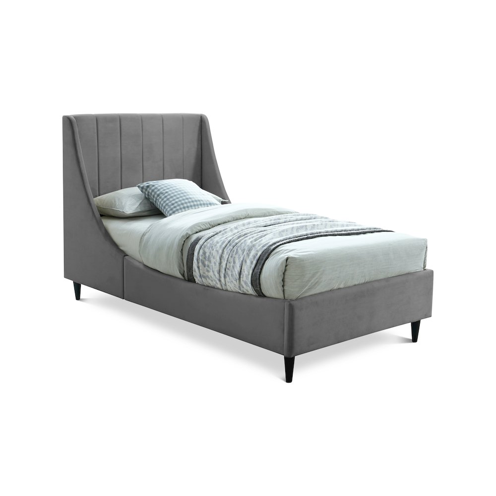Eva Grey Velvet Twin Bed. Picture 1
