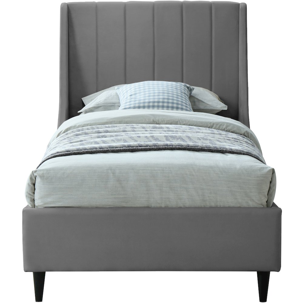 Eva Grey Velvet Twin Bed. Picture 2