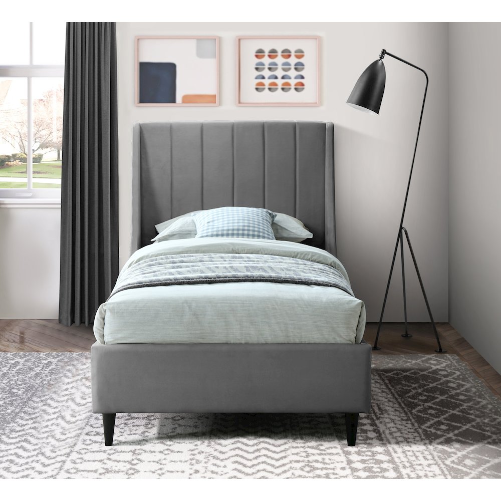 Eva Grey Velvet Twin Bed. Picture 3