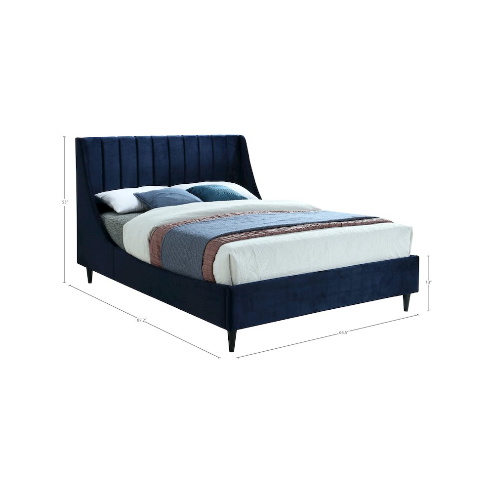 Eva Navy Velvet Queen Bed. Picture 7