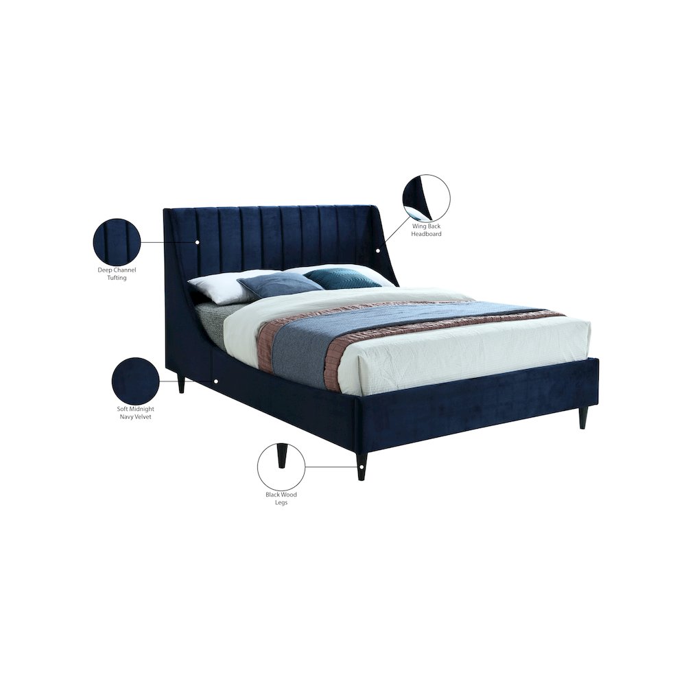 Eva Navy Velvet Queen Bed. Picture 8