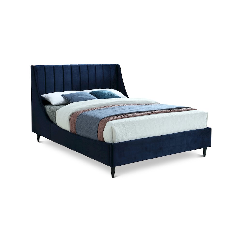 Eva Navy Velvet Queen Bed. Picture 1