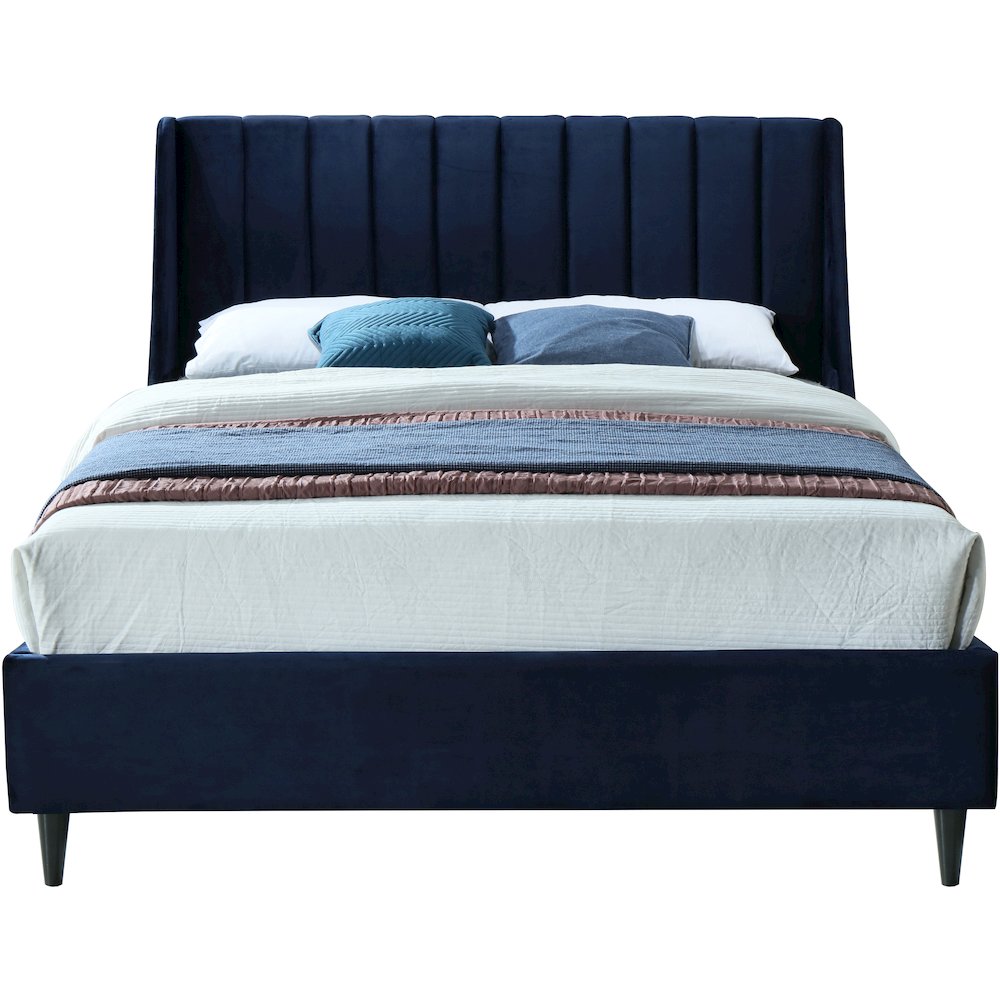 Eva Navy Velvet Queen Bed. Picture 2
