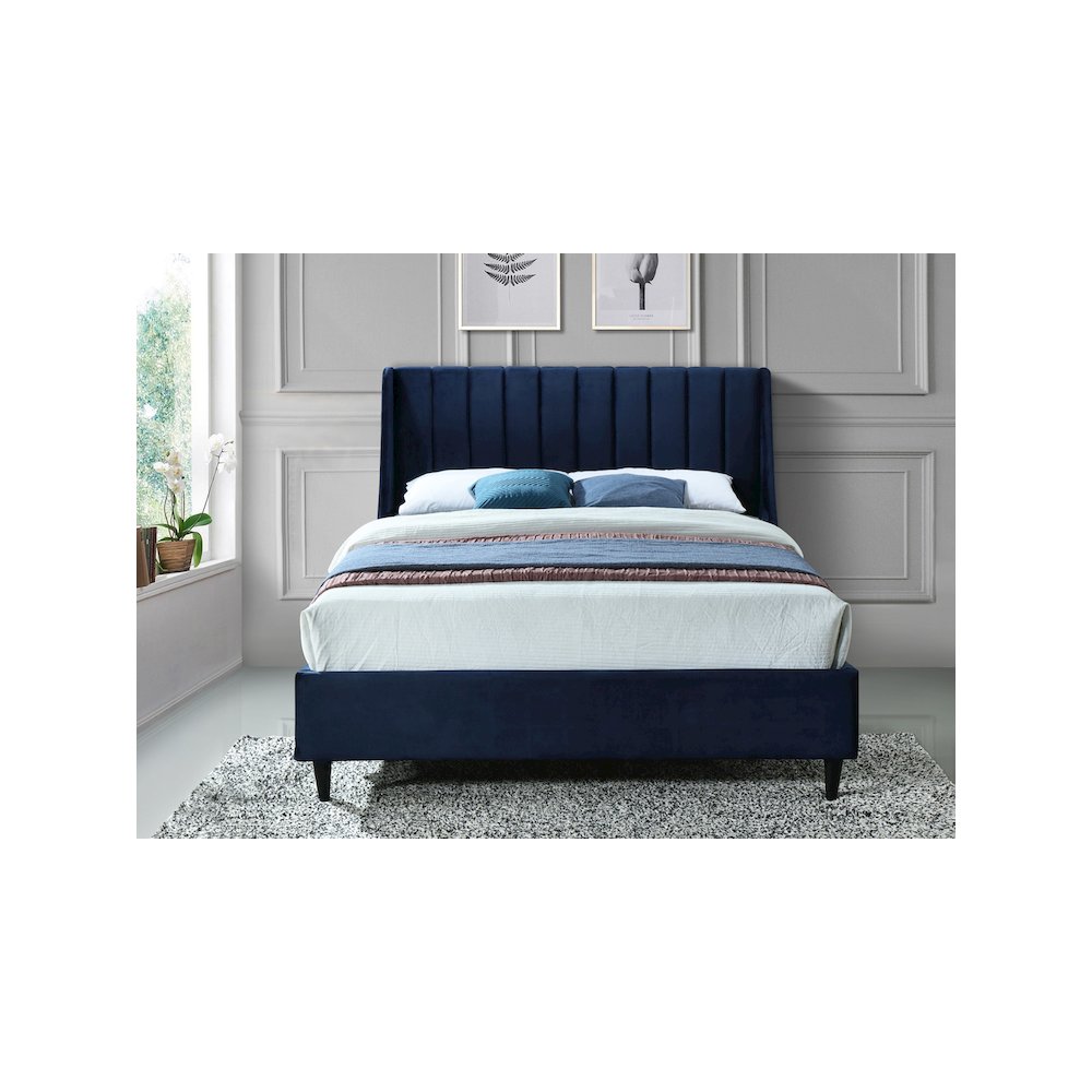 Eva Navy Velvet Queen Bed. Picture 3