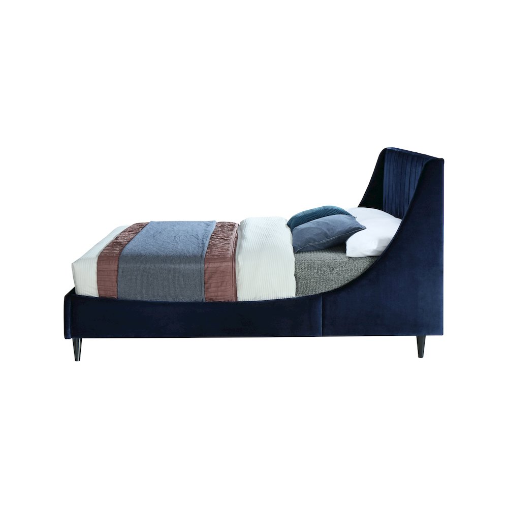 Eva Navy Velvet Queen Bed. Picture 4