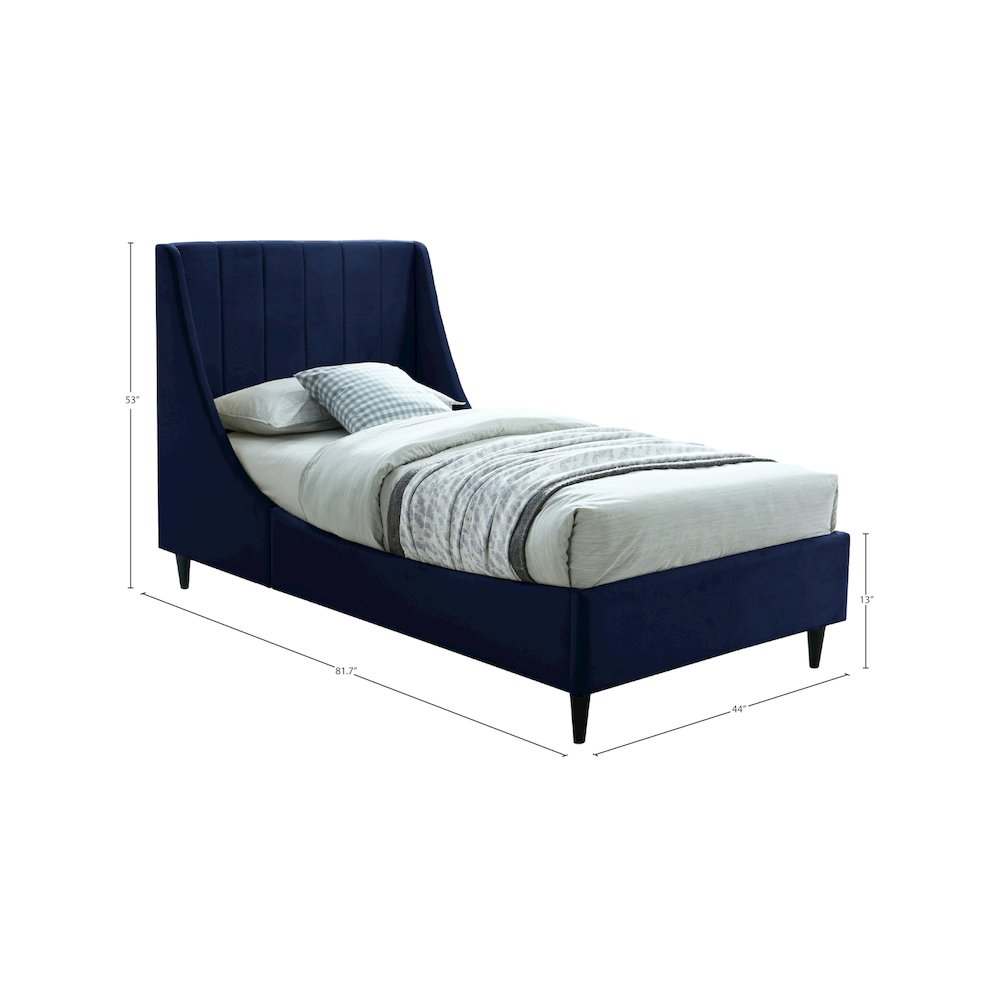 Eva Navy Velvet Twin Bed. Picture 7