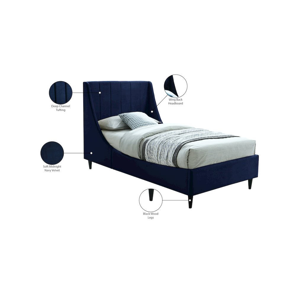 Eva Navy Velvet Twin Bed. Picture 8