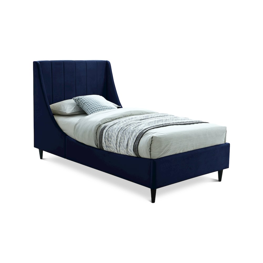 Eva Navy Velvet Twin Bed. Picture 1