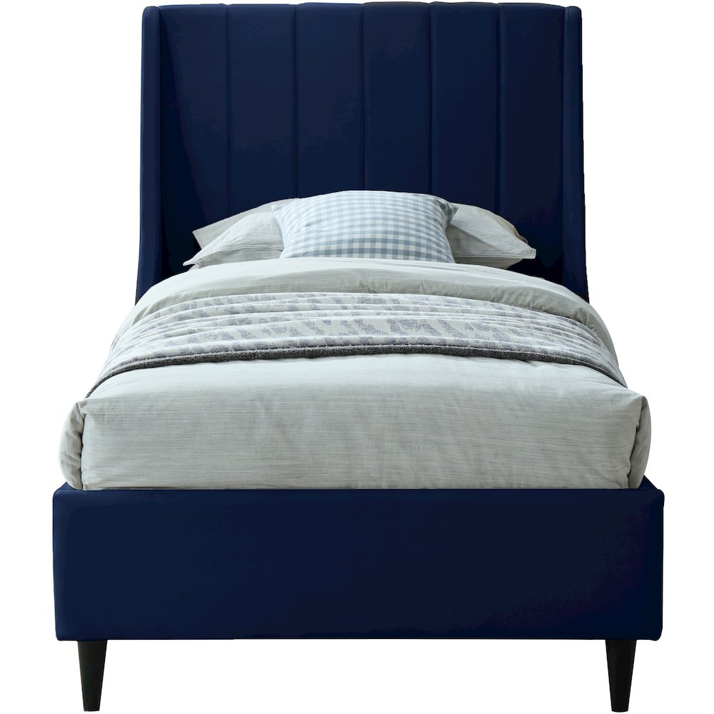 Eva Navy Velvet Twin Bed. Picture 2