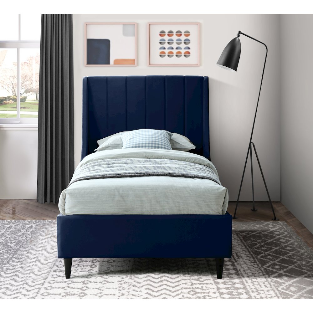 Eva Navy Velvet Twin Bed. Picture 3