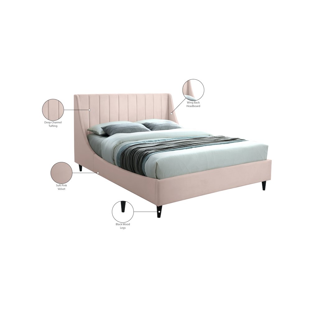 Eva Pink Velvet Full Bed. Picture 8