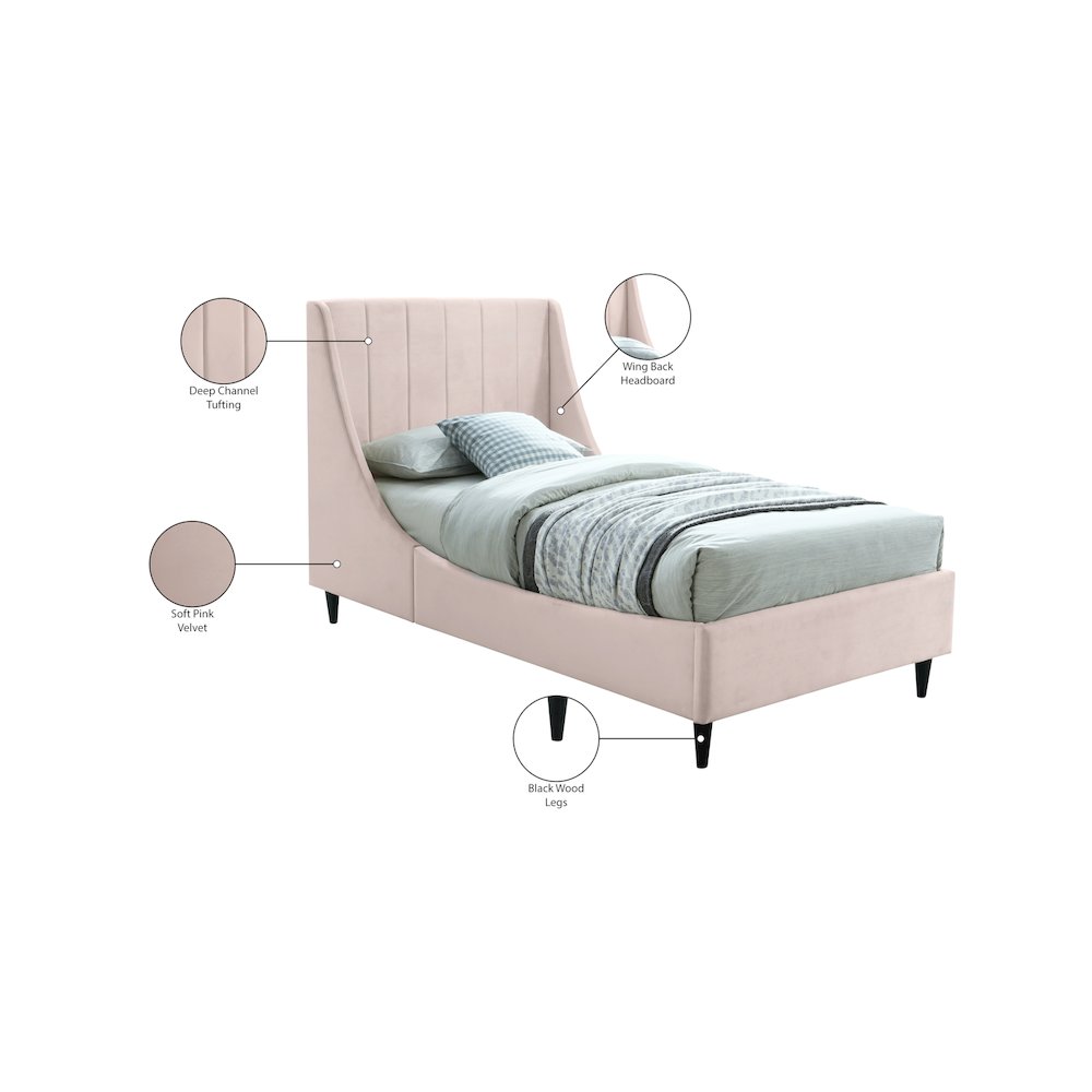 Eva Pink Velvet Twin Bed. Picture 8