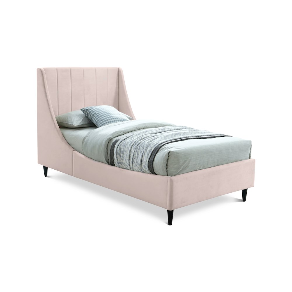 Eva Pink Velvet Twin Bed. Picture 1