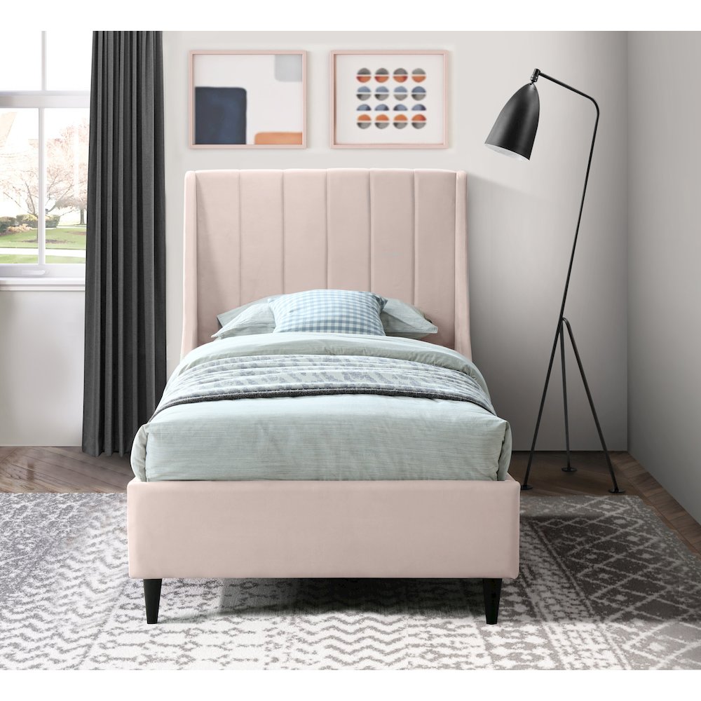 Eva Pink Velvet Twin Bed. Picture 3
