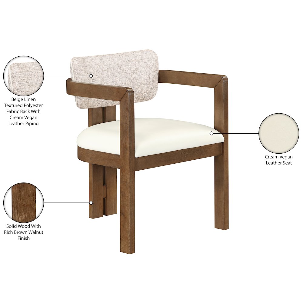 Ravina Beige Vegan Leather and Linen Fabric Upholstered Dining Chair, Set of 2. Picture 11