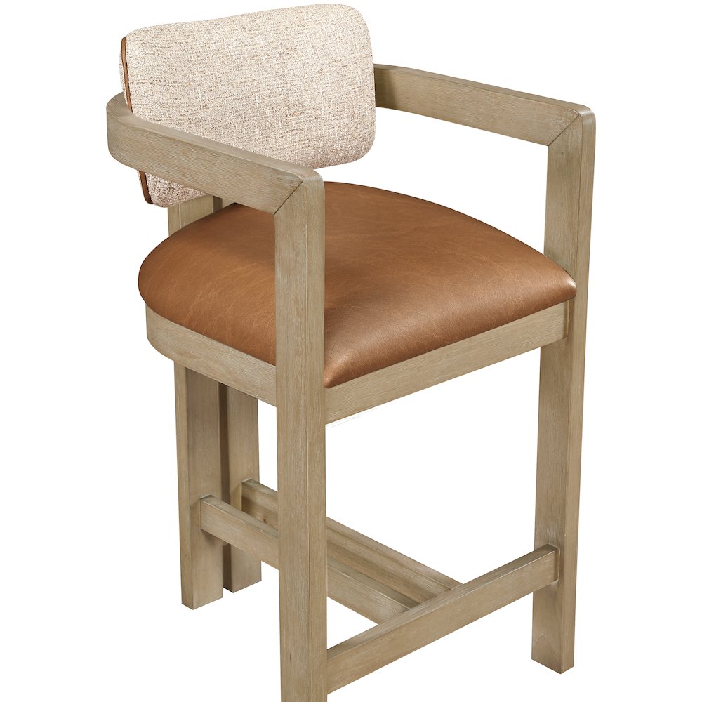 Ravina Cognac Vegan Leather and Linen Fabric Upholstered Counter Stool. Picture 7