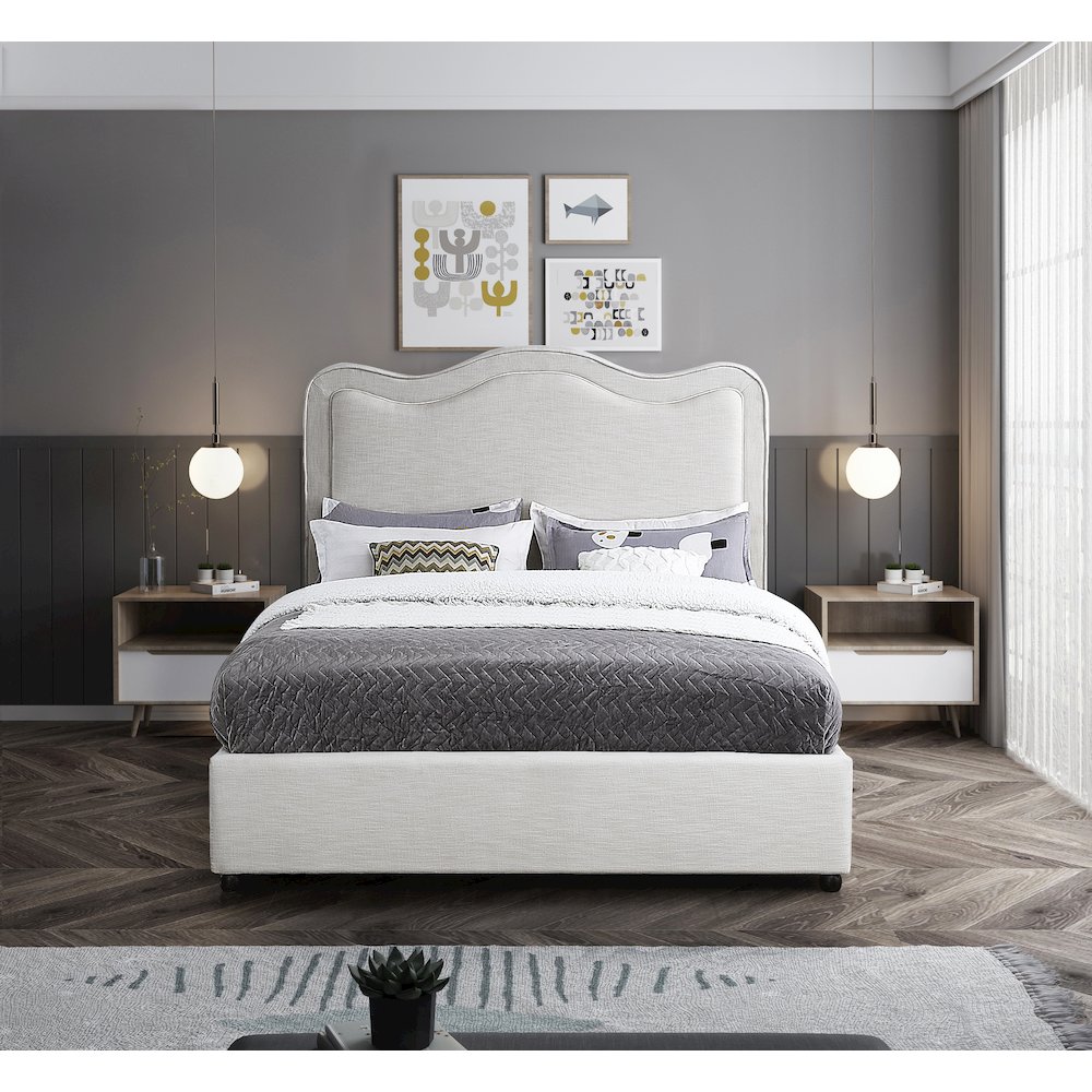 Felix Cream Linen Textured Fabric King Bed. Picture 3