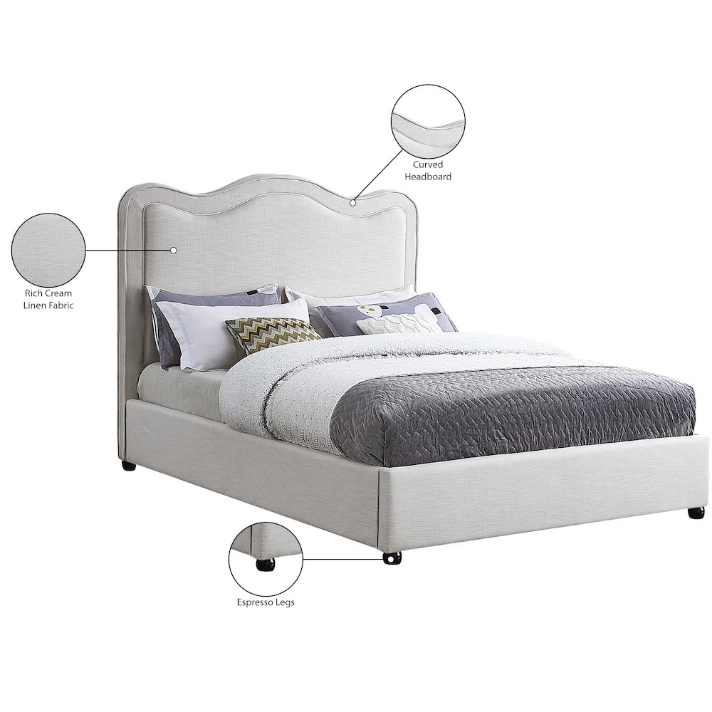 Felix Cream Linen Textured Fabric Queen Bed. Picture 8