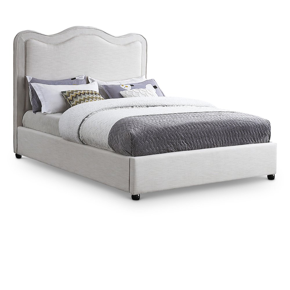 Felix Cream Linen Textured Fabric Queen Bed. Picture 1