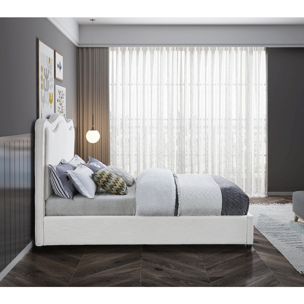 Felix Cream Linen Textured Fabric Queen Bed. Picture 4