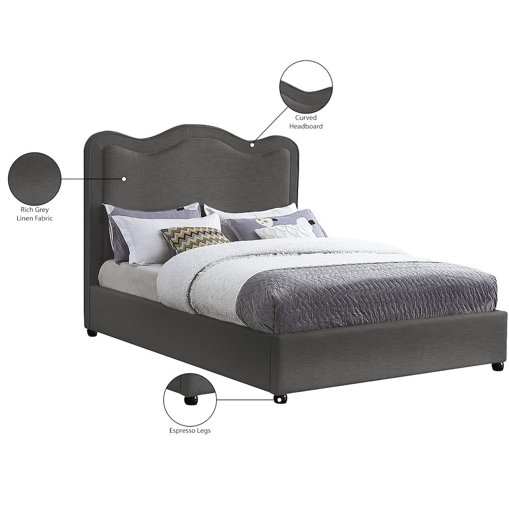 Felix Grey Linen Textured Fabric Full Bed. Picture 8