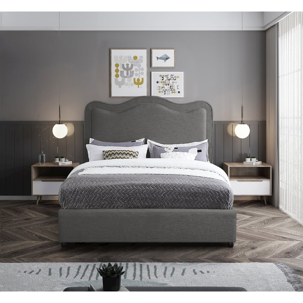 Felix Grey Linen Textured Fabric Full Bed. Picture 3