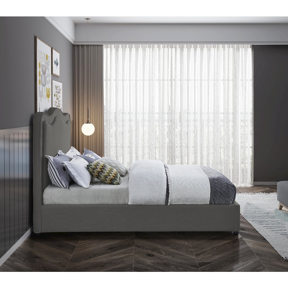 Felix Grey Linen Textured Fabric Queen Bed. Picture 4