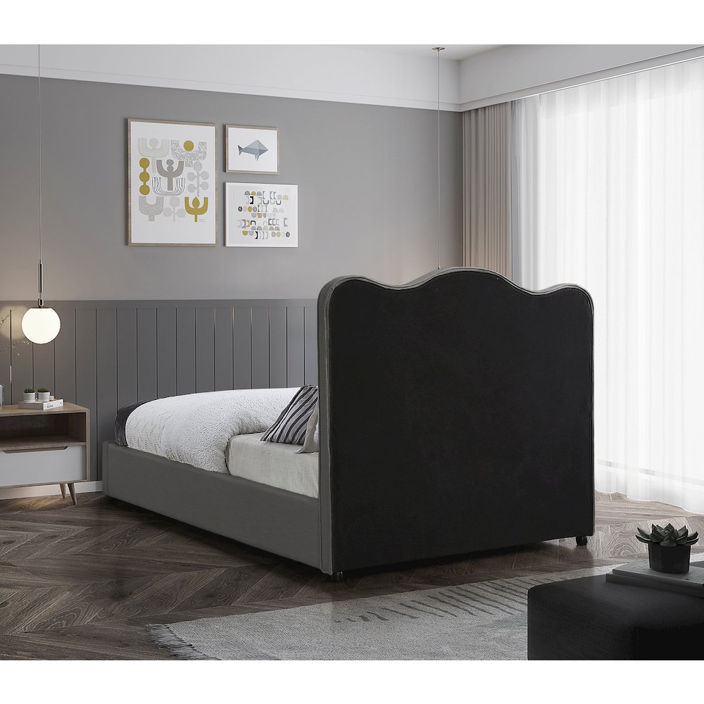 Felix Grey Linen Textured Fabric Queen Bed. Picture 5