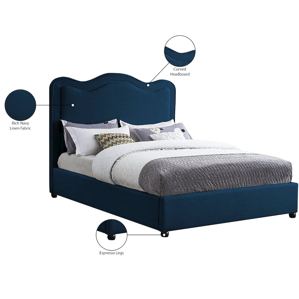 Felix Navy Linen Textured Fabric King Bed. Picture 8