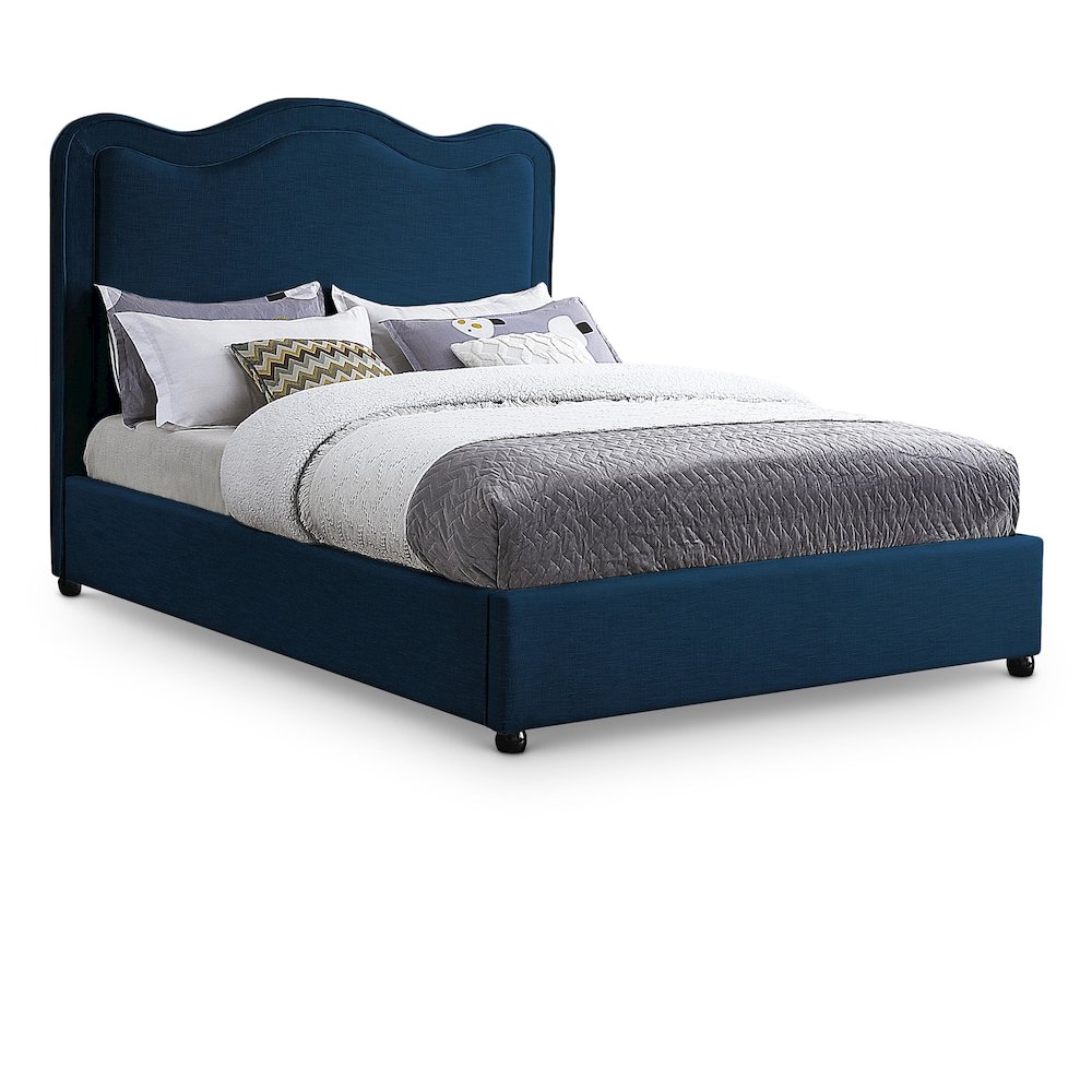 Felix Navy Linen Textured Fabric King Bed. Picture 1