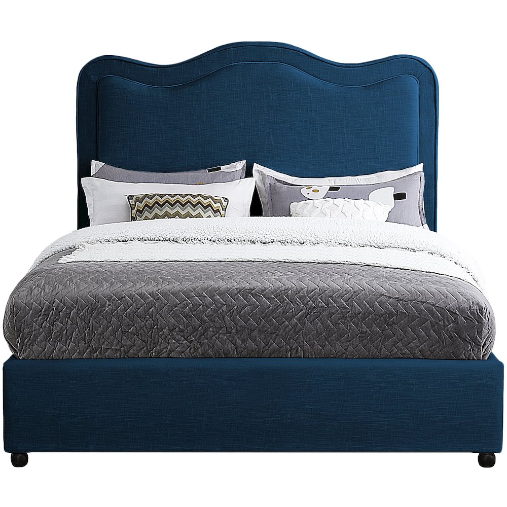 Felix Navy Linen Textured Fabric King Bed. Picture 2