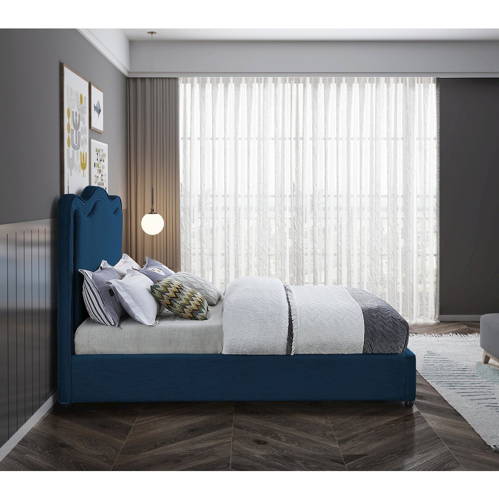 Felix Navy Linen Textured Fabric King Bed. Picture 4