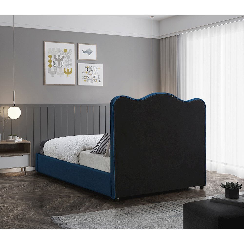 Felix Navy Linen Textured Fabric King Bed. Picture 5