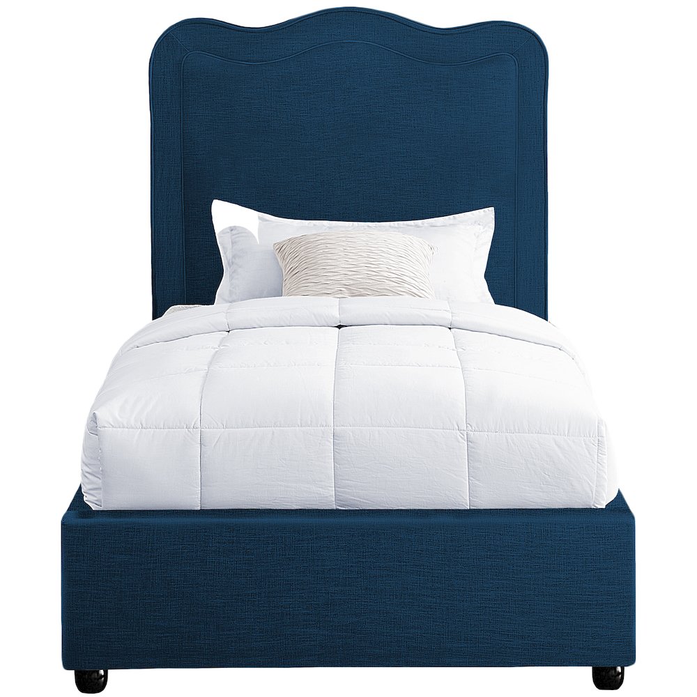Felix Navy Linen Textured Fabric Twin Bed. Picture 2