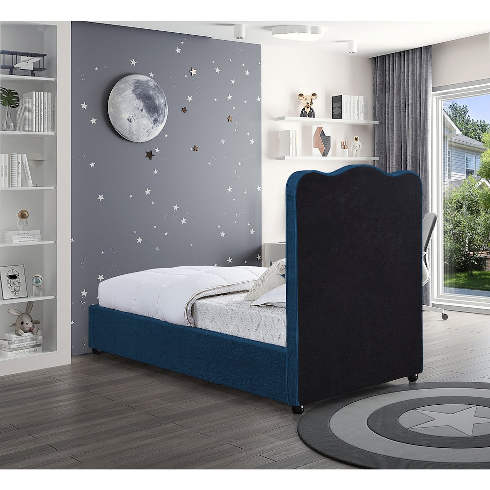 Felix Navy Linen Textured Fabric Twin Bed. Picture 5