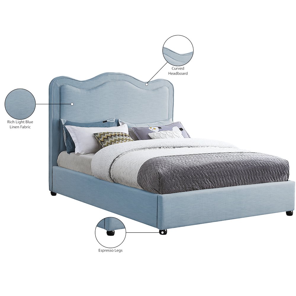 Felix Light Blue Linen Textured Fabric Full Bed. Picture 8
